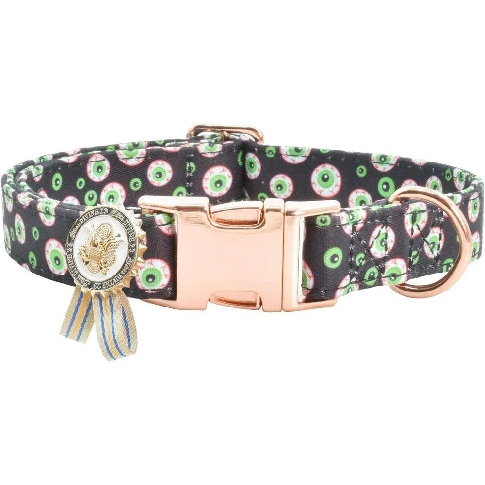 Eyeball Print Dog Collar with Rose Gold Metal Buckle and Removable Badge